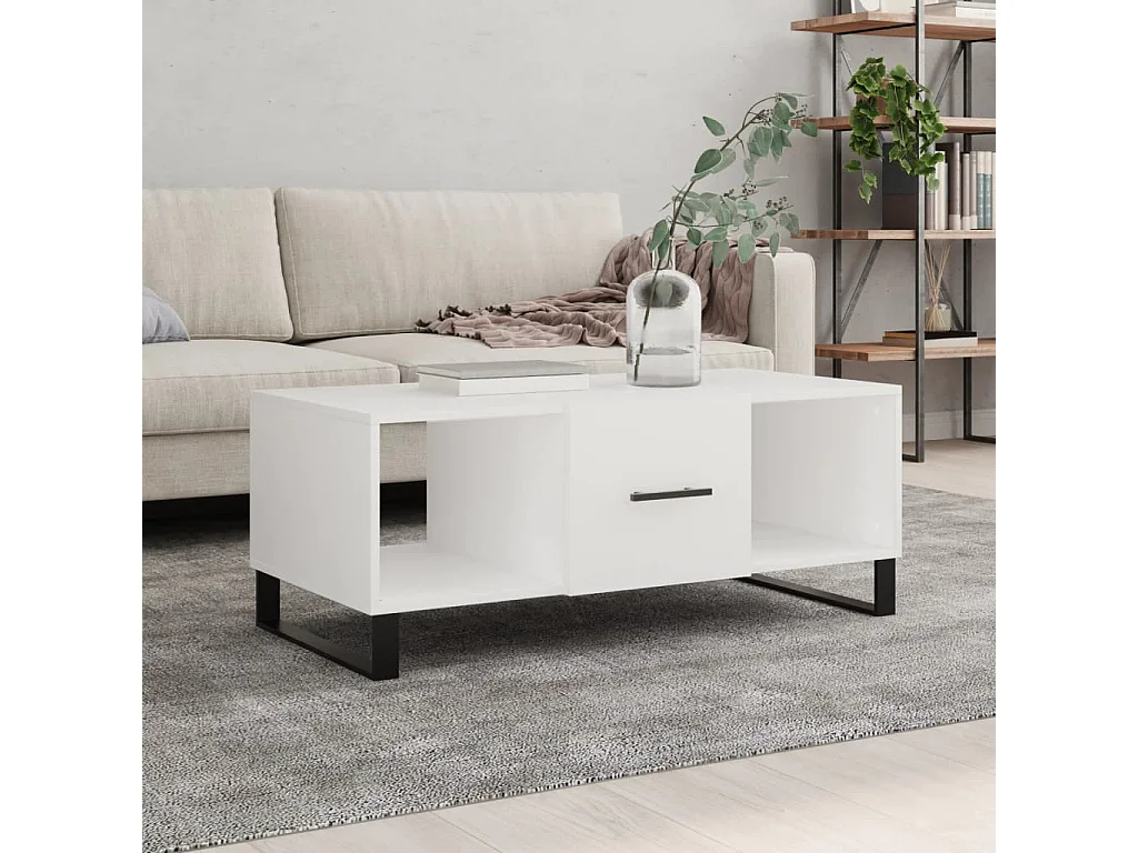 Mesa de centro madera contrachapada blanco 102x50x40 cm