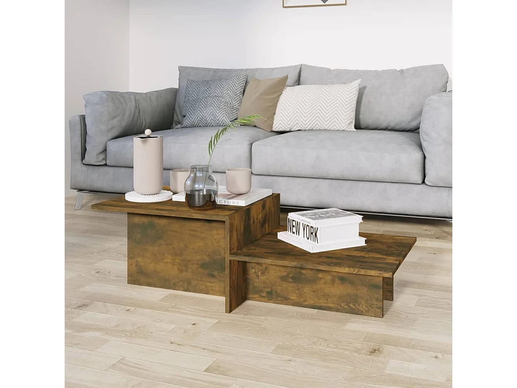 Table basse Chêne fumé 111,5x50x33 cm Bois d'ingénierie