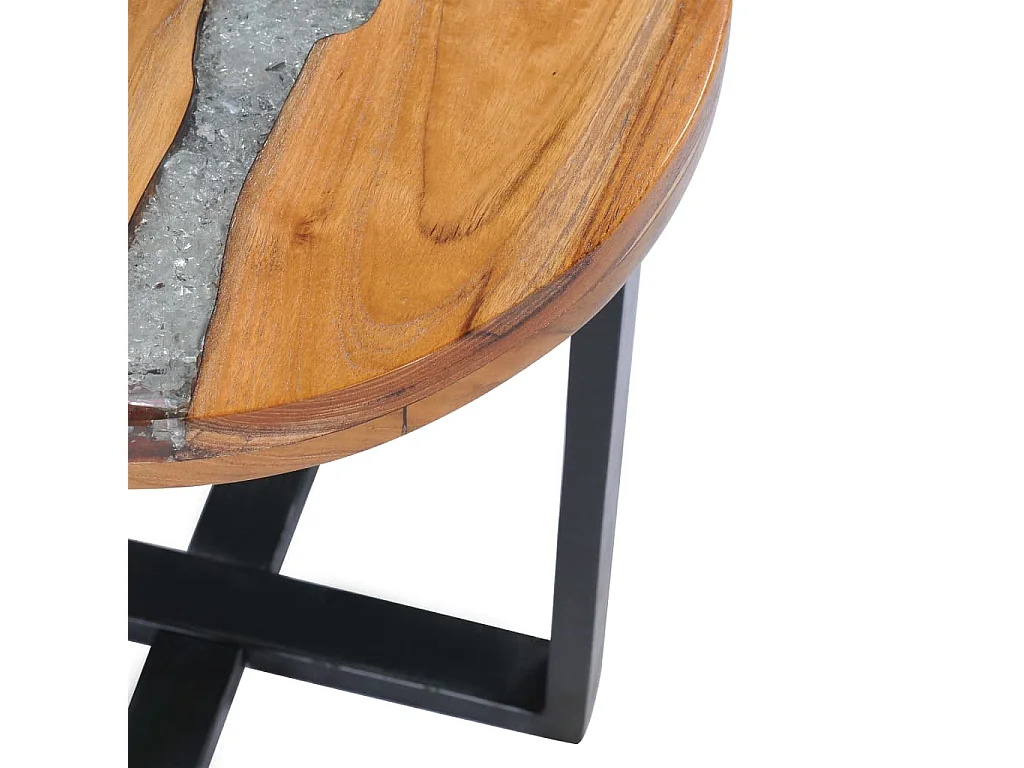 Table basse 40 x 45 cm Bois de teck massif et polyrésine