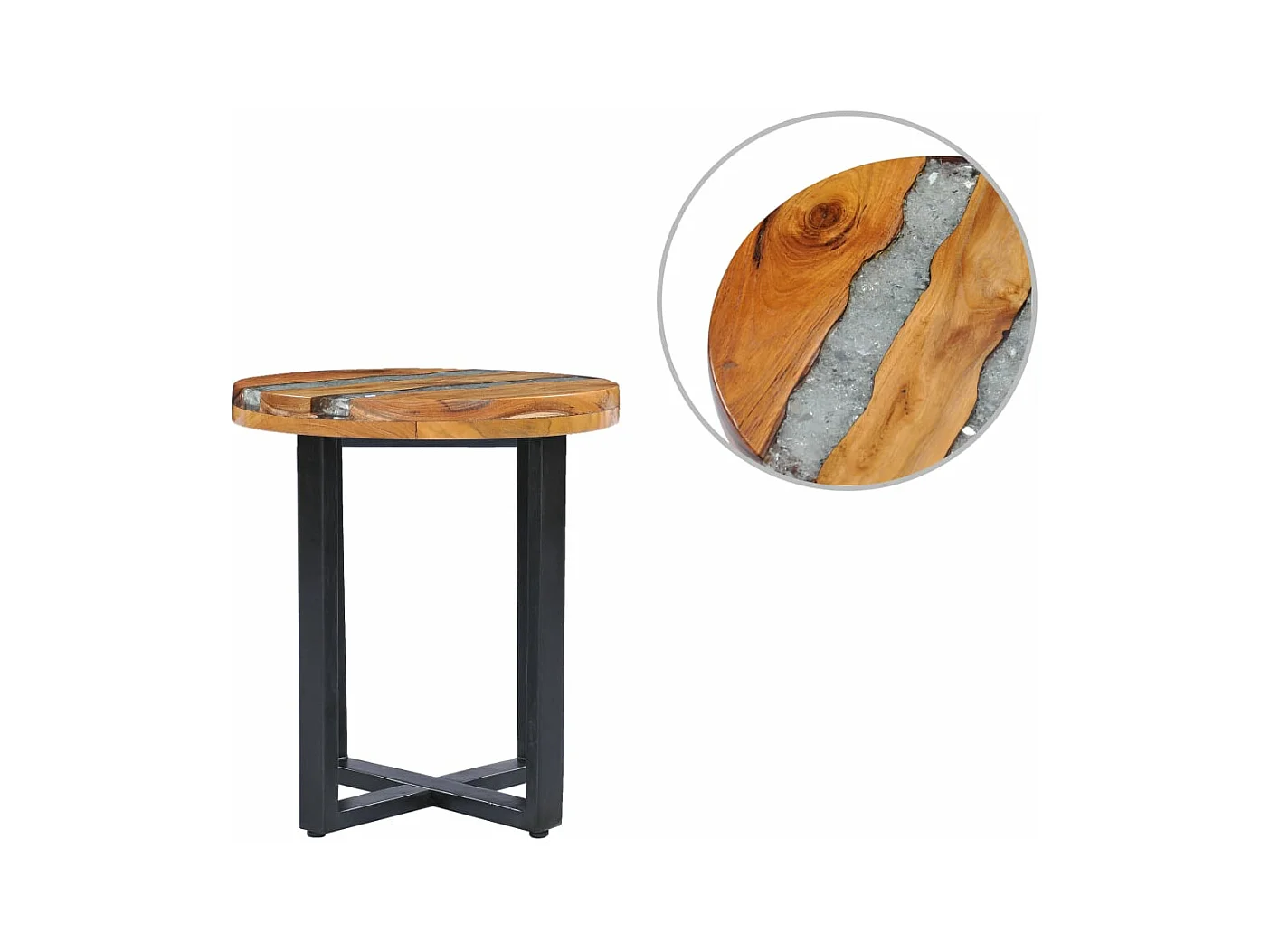Table basse 40 x 45 cm Bois de teck massif et polyrésine