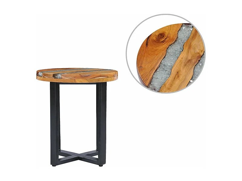 Table basse 40 x 45 cm Bois de teck massif et polyrésine
