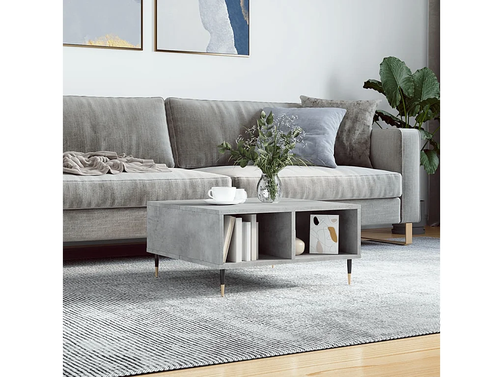 Table basse gris béton 60x60x30 cm bois d'ingénierie