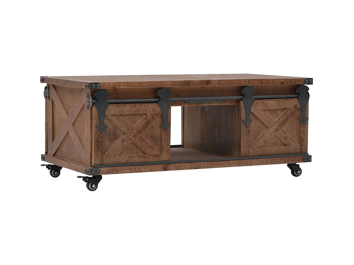 Mesa de centro de madera maciza de abeto marrón 91x51x38 cm