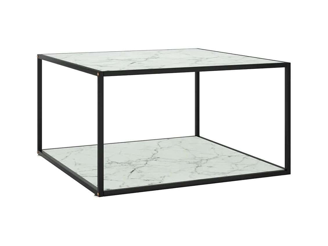 Table basse Noir avec verre marbre blanc 90x90x50 cm
