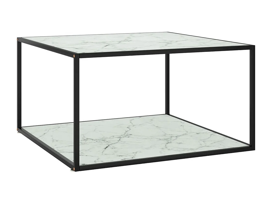 Table basse Noir avec verre marbre blanc 90x90x50 cm