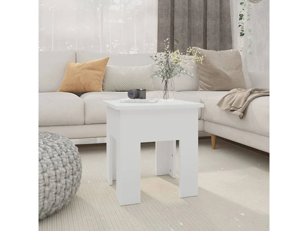 Mesa de centro madera de ingeniería blanca 40x40x42 cm