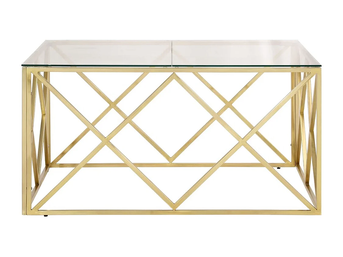 Table basse doré acier inoxydable et verre trempé