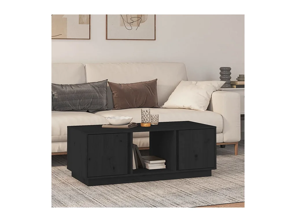 Table basse Noir 110x50x40 cm Bois massif de pin
