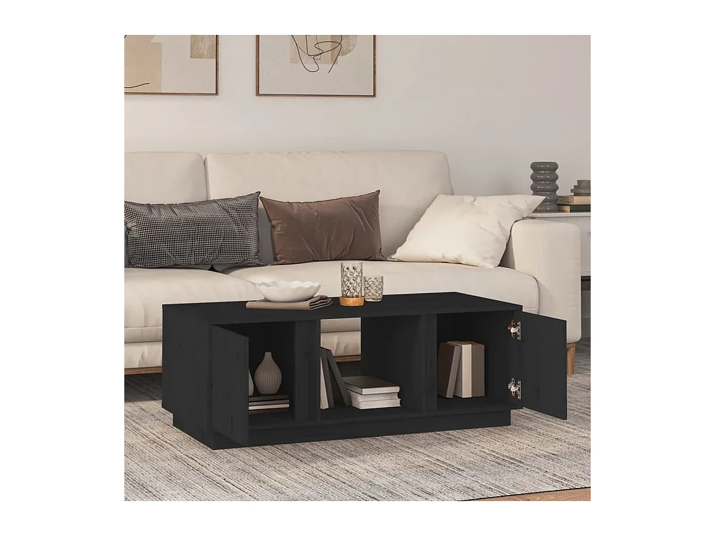 Table basse Noir 110x50x40 cm Bois massif de pin