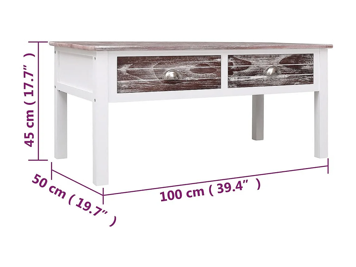 Mesa de centro de madera marrón 100x50x45 cm