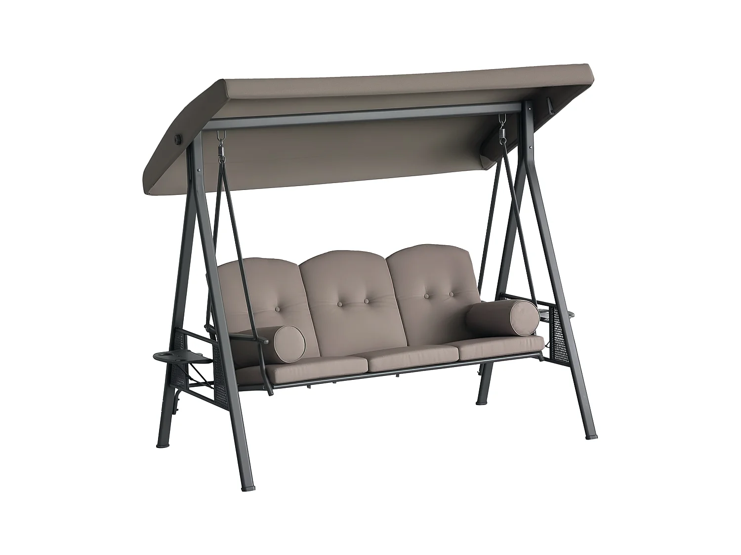 Balancelle de jardin 3 places grand confort toit inclinaison réglable coussins plateaux rétractables polyester filé marron