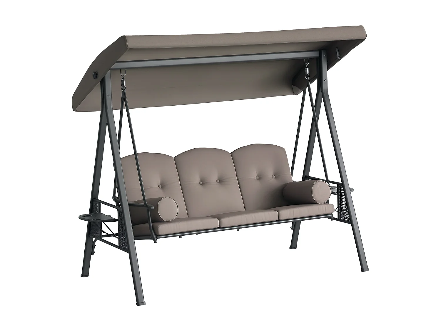 Balancelle de jardin 3 places grand confort toit inclinaison réglable coussins plateaux rétractables polyester filé marron