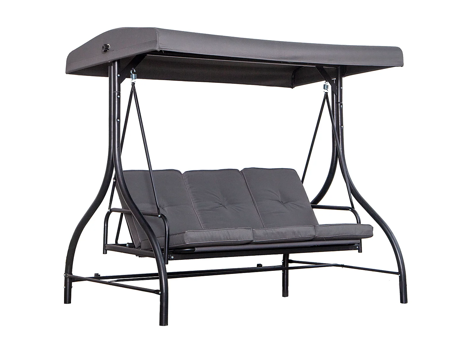 Balancelle de jardin 3 places convertible inclinaison toit réglable matelas grand confort rembourrage 8 cm fourni gris métal époxy noir