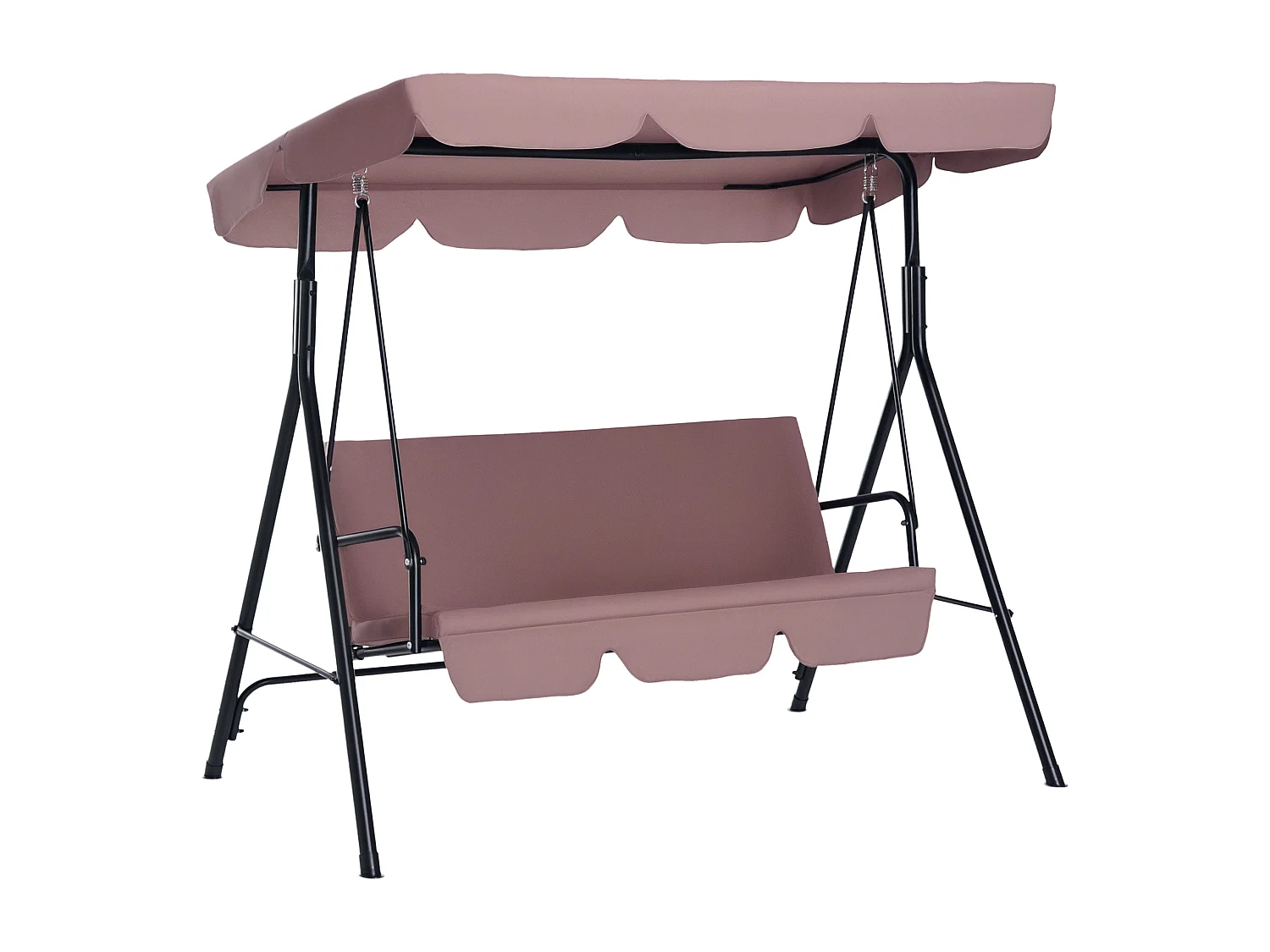 Balancelle de jardin 3 places toit inclinaison réglable coussins assise et dossier 1,72L x 1,1l x 1,52H m acier noir polyester marron clair