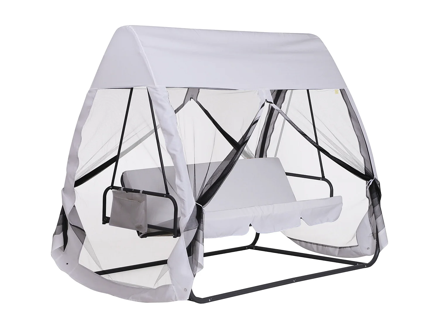 Balancelle de jardin convertible 3 places grand confort : matelas assise dossier, moustiquaire intégrale zippée avec toit,  pochette rangement métal époxy polyester