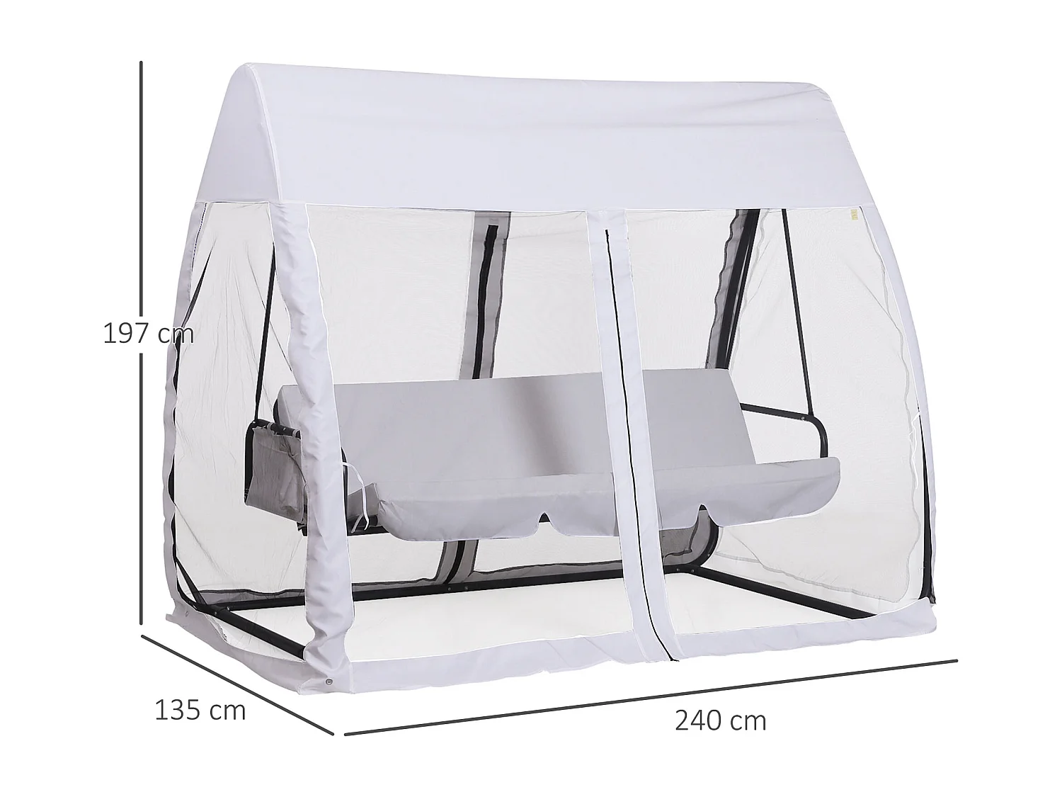 Balancelle de jardin convertible 3 places grand confort : matelas assise dossier, moustiquaire intégrale zippée avec toit,  pochette rangement métal époxy polyester