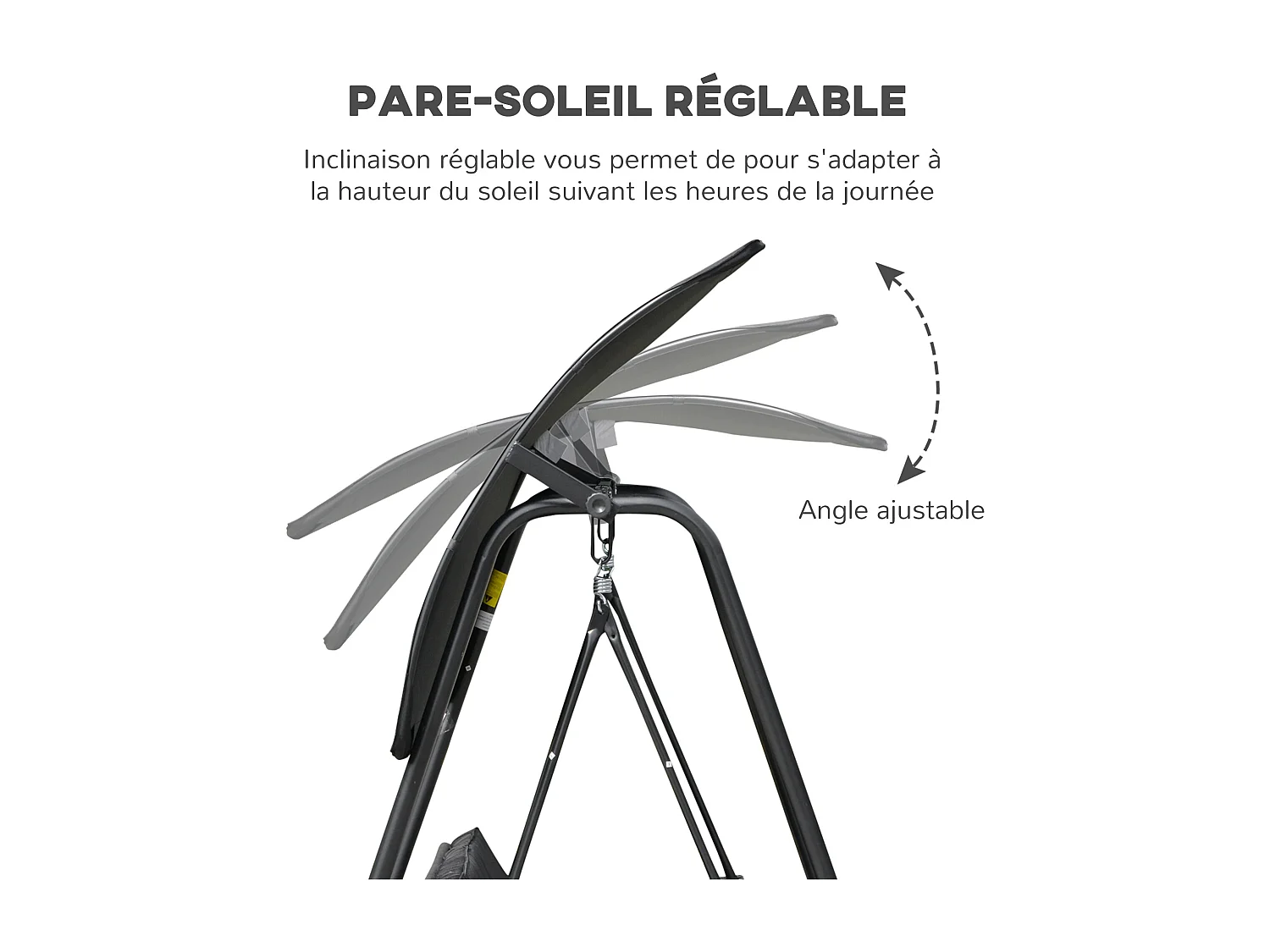 Balancelle de jardin 3 places auvent inclinaison réglable coussins assise et dossier résine tressée grise acier époxy polyester noir