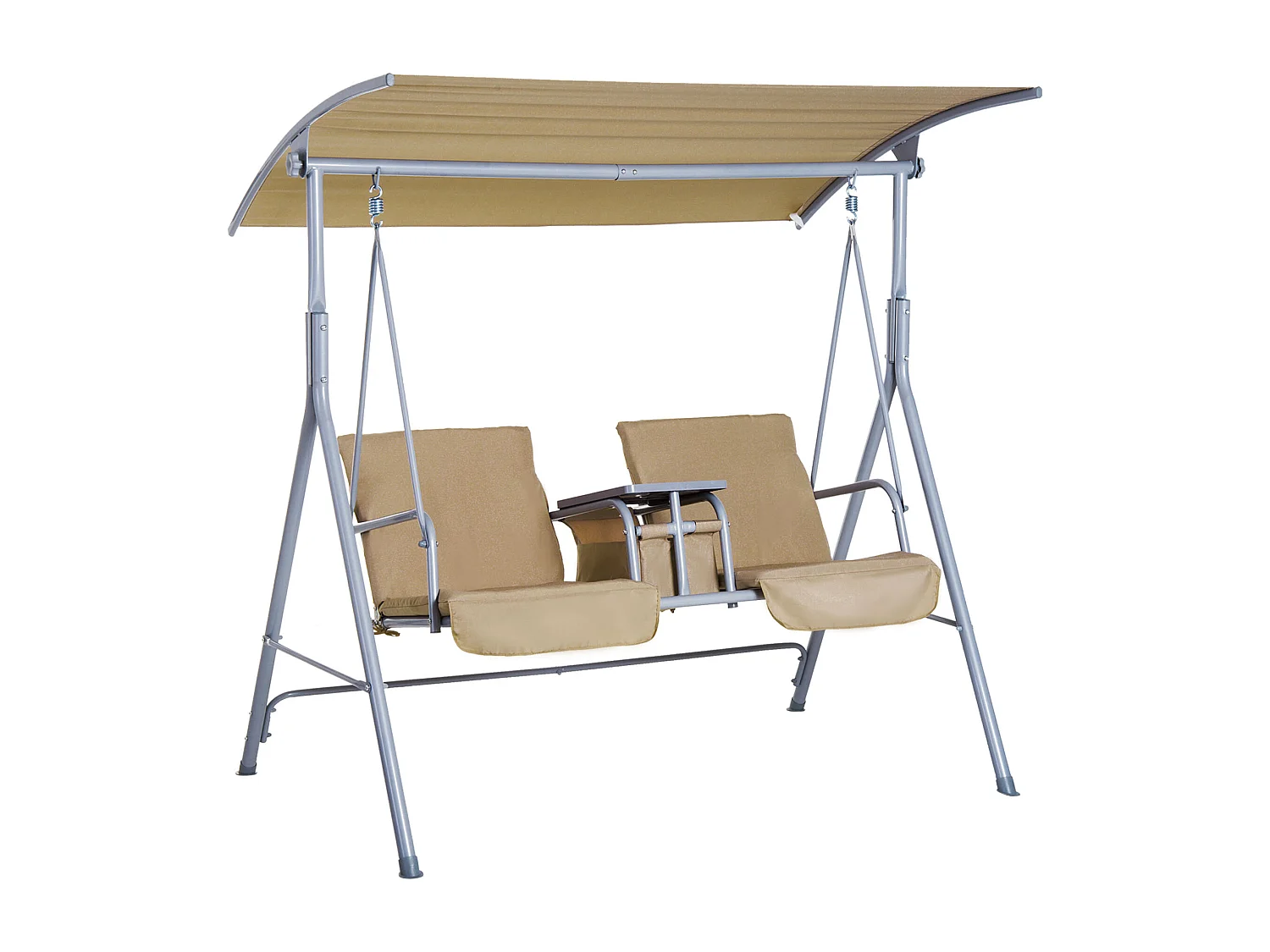 Balancelle design de jardin 2 places inclinaison toit réglable tablette rétractable rangement acier gris clair beige