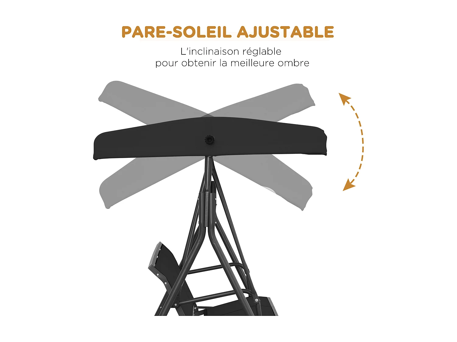 Balancelle de jardin 3 places grand confort toit inclinaison réglable assise et dossier ergonomique acier époxy textilène noir