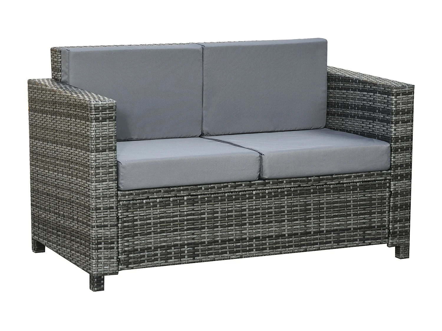 Canapé de jardin 2 places canapé droit 4 coussins déhoussables 130L x 70l x 80H cm résine tressée gris