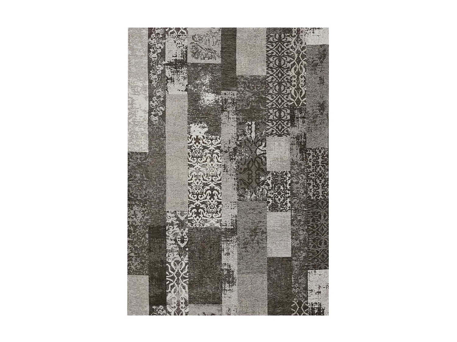 tapis chambre 80x150 tissé en acrylique gris et beige motif rétro-vintage