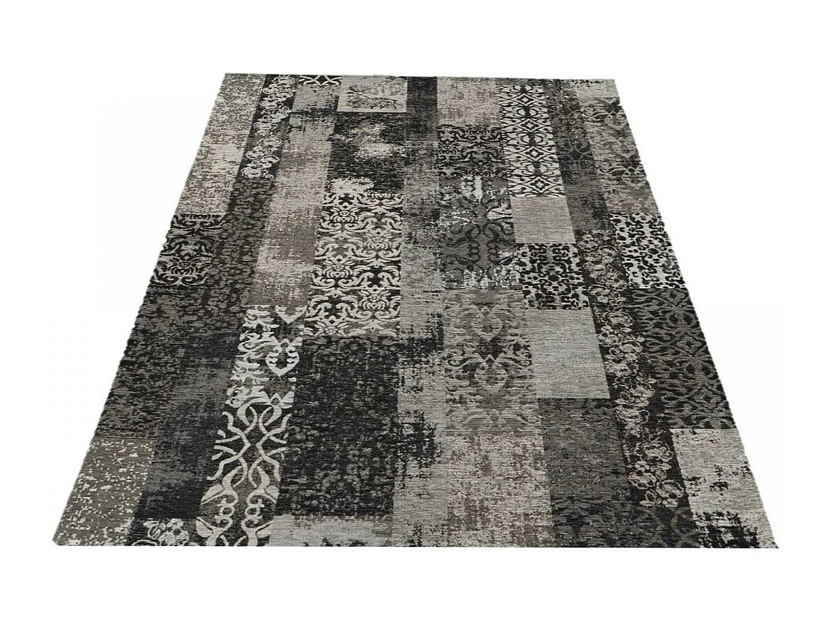 tapis chambre 80x150 tissé en acrylique gris et beige motif rétro-vintage