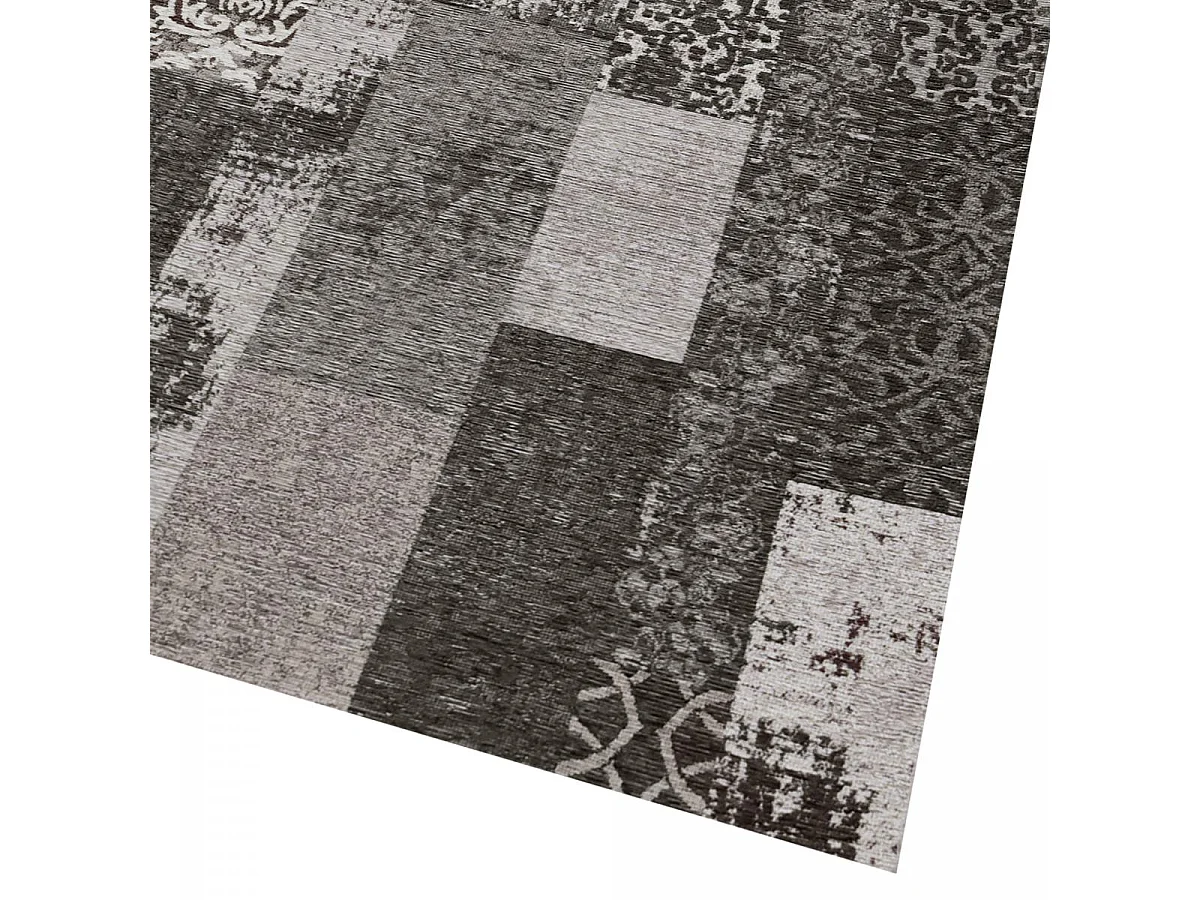 tapis chambre 80x150 tissé en acrylique gris et beige motif rétro-vintage