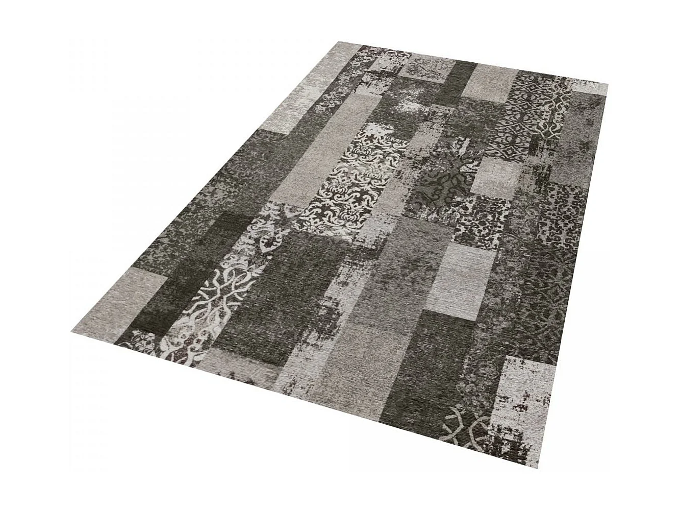 tapis chambre 80x150 tissé en acrylique gris et beige motif rétro-vintage