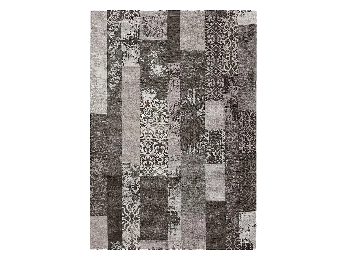 tapis chambre 80x150 tissé en acrylique gris et beige motif rétro-vintage