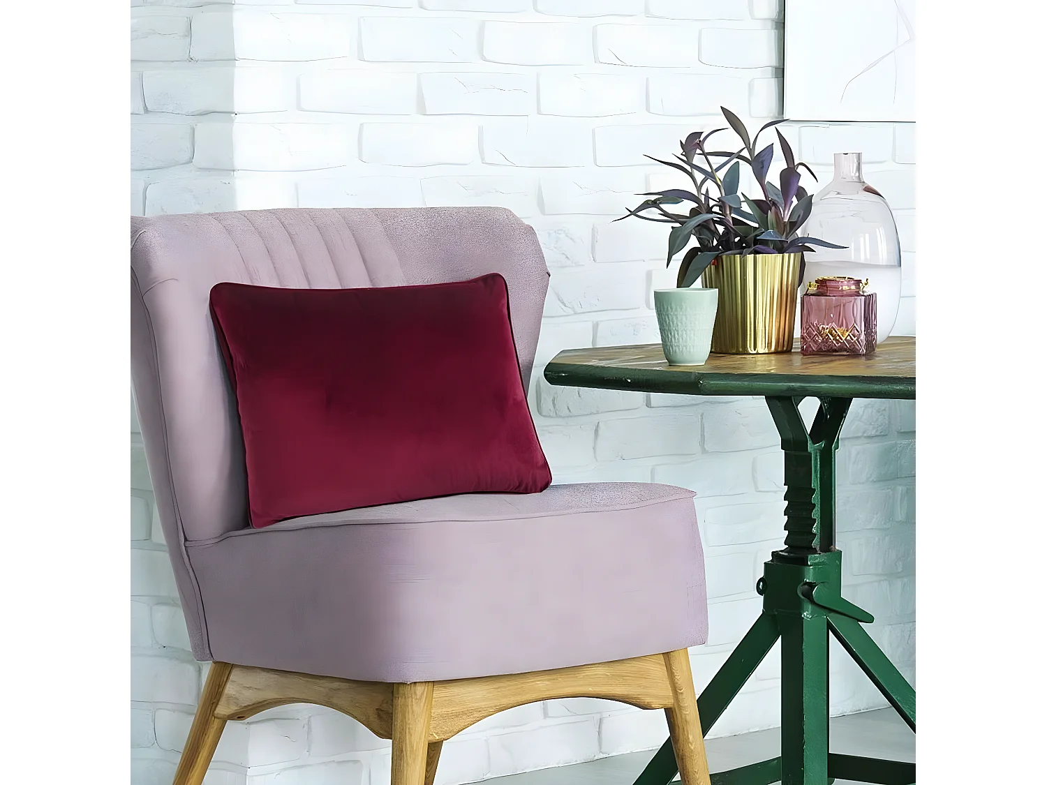 VELOURS - Coussin en velours rouge bourgogne 60x40