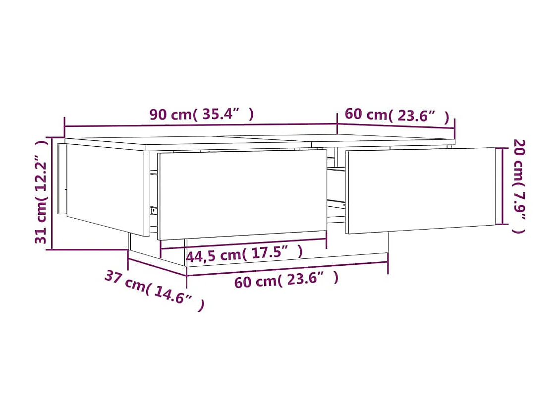 Salontafel 90x60x31 cm bewerkt hout gerookt eikenkleurig