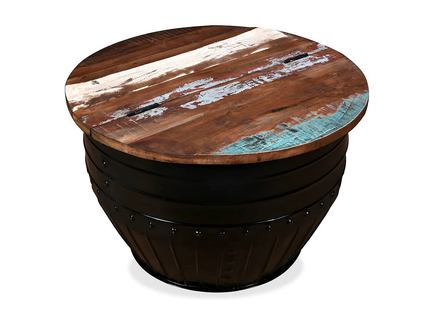 Table basse Bois de récupération massif Forme de baril Noir