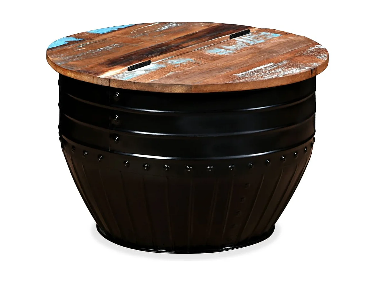 Table basse Bois de récupération massif Forme de baril Noir