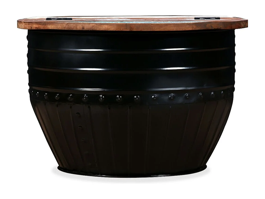 Table basse Bois de récupération massif Forme de baril Noir