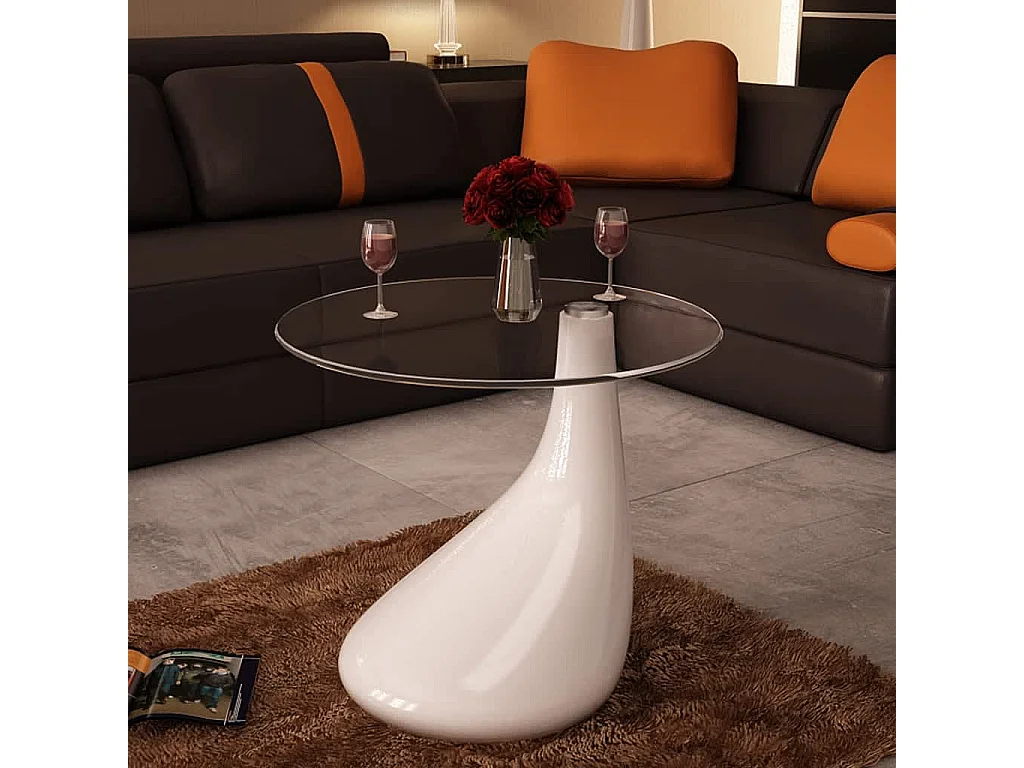 Table basse avec dessus de table en verre rond Blanc brillant