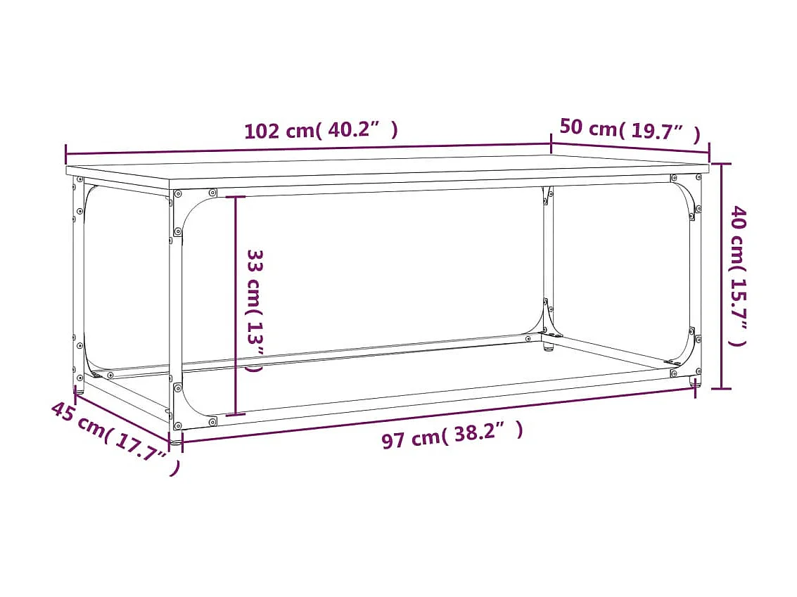 Mesa de centro 102x50x40cm deriv. madeira/ferro carvalho sonoma