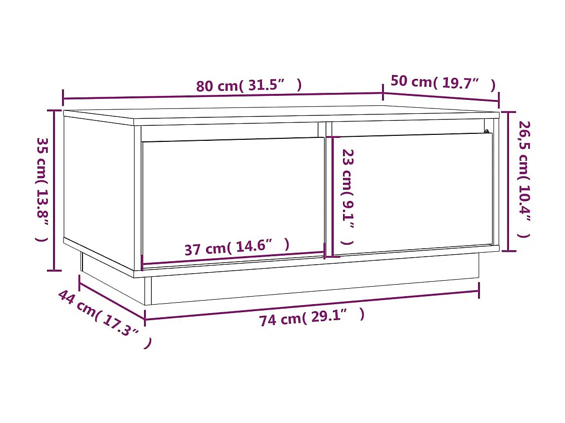 Table basse Blanc 80x50x35 cm Bois massif de pin