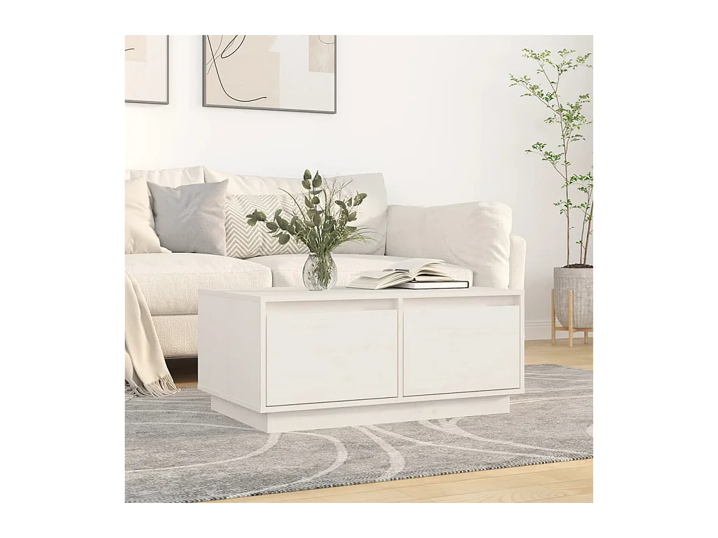 Table basse Blanc 80x50x35 cm Bois massif de pin