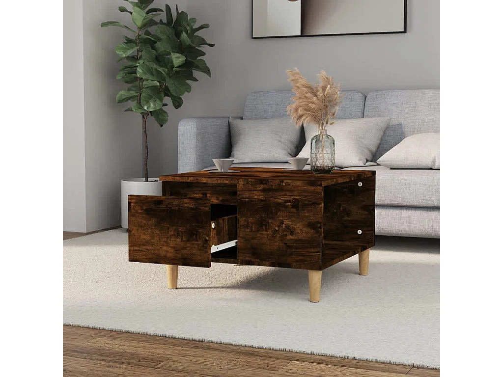 Table basse chêne fumé 55x55x36,5 cm bois d'ingénierie