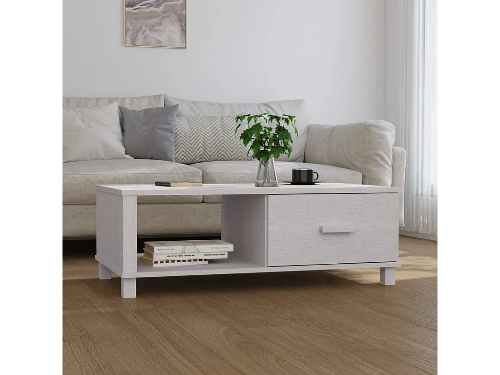 Table basse HAMAR Blanc 100x55x35 cm Bois massif de pin