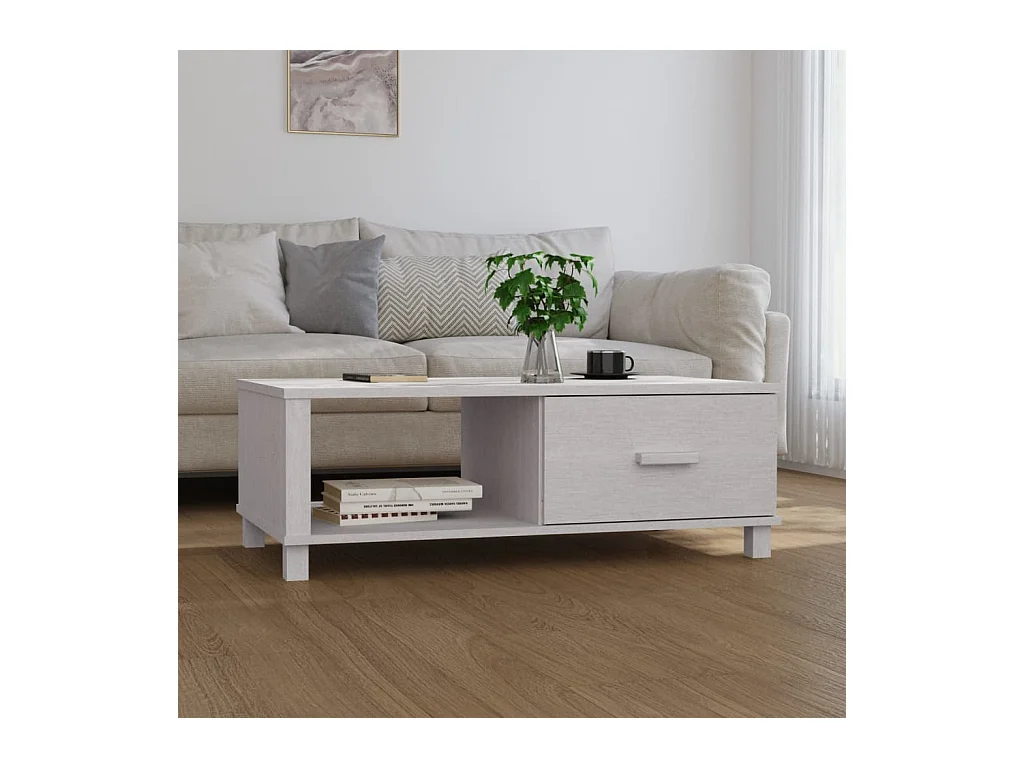 Table basse HAMAR Blanc 100x55x35 cm Bois massif de pin