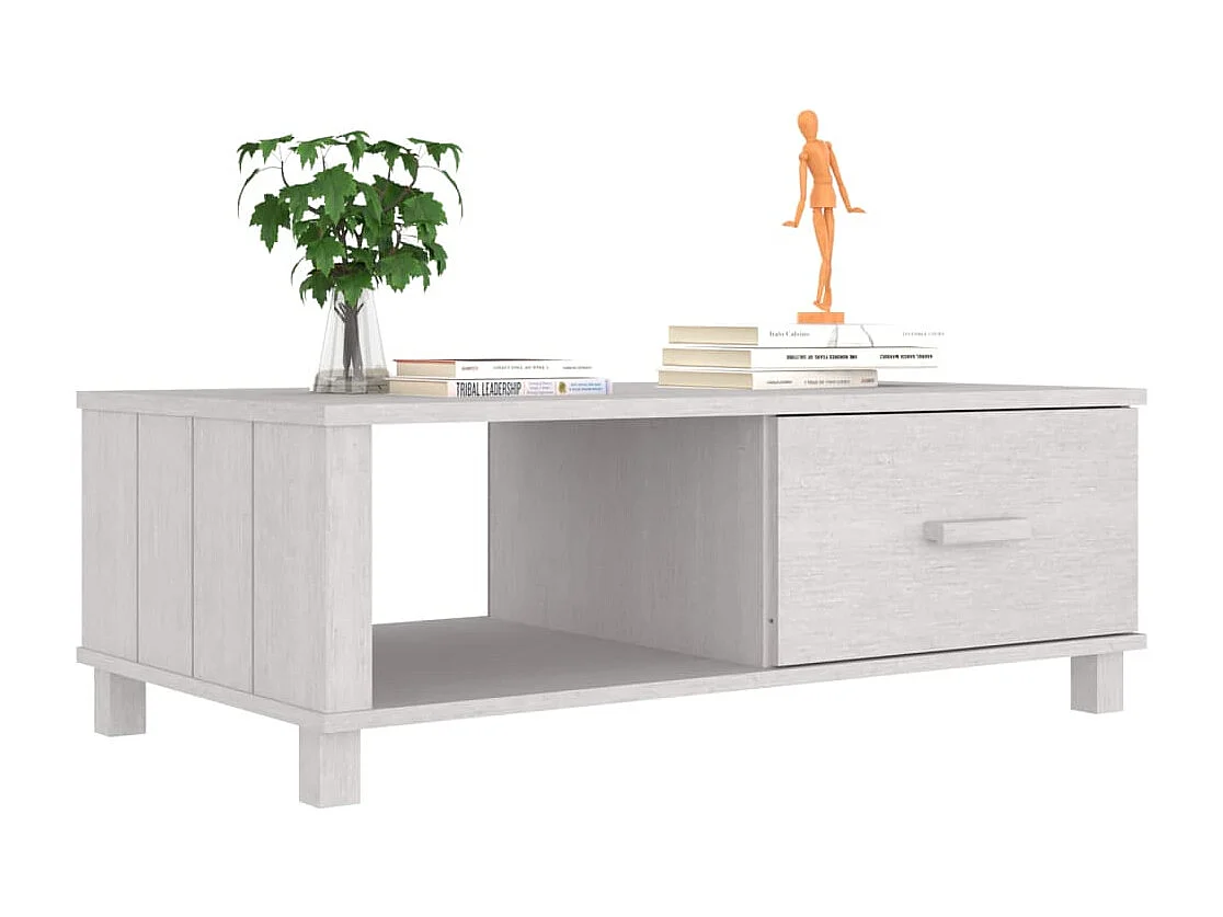 Table basse HAMAR Blanc 100x55x35 cm Bois massif de pin