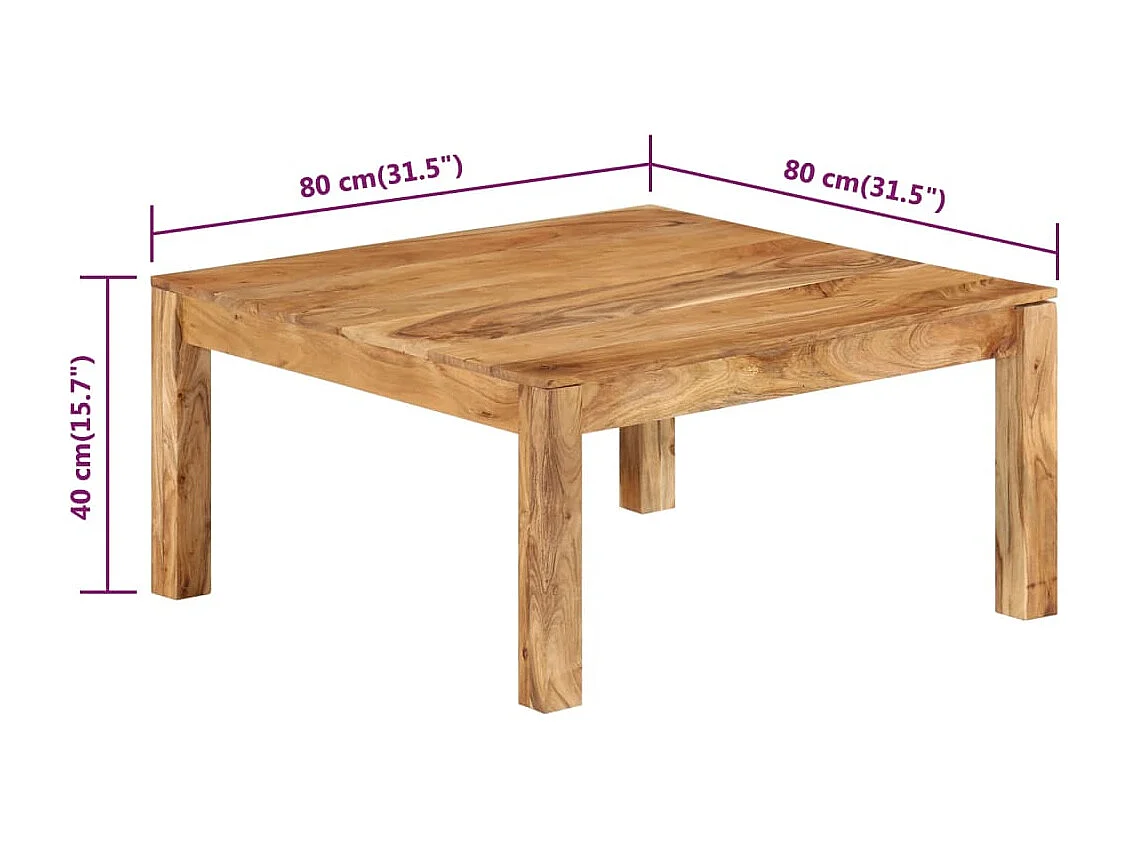 Salontafel 80x80x40 cm massief acaciahout