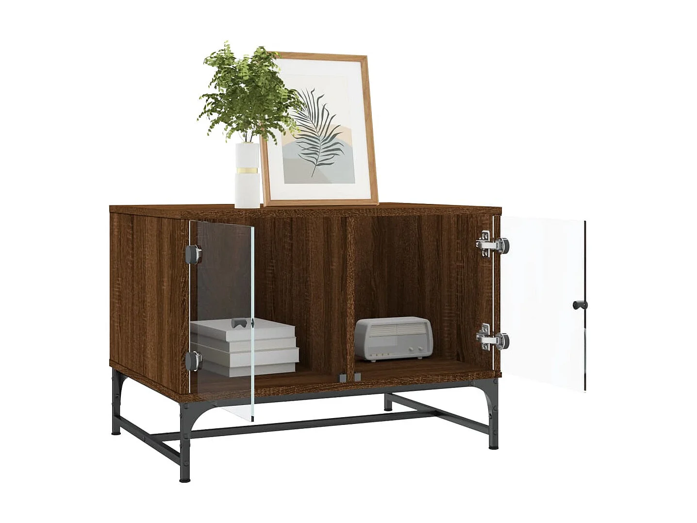 Table basse avec portes en verre chêne marron 68,5x50x50 cm