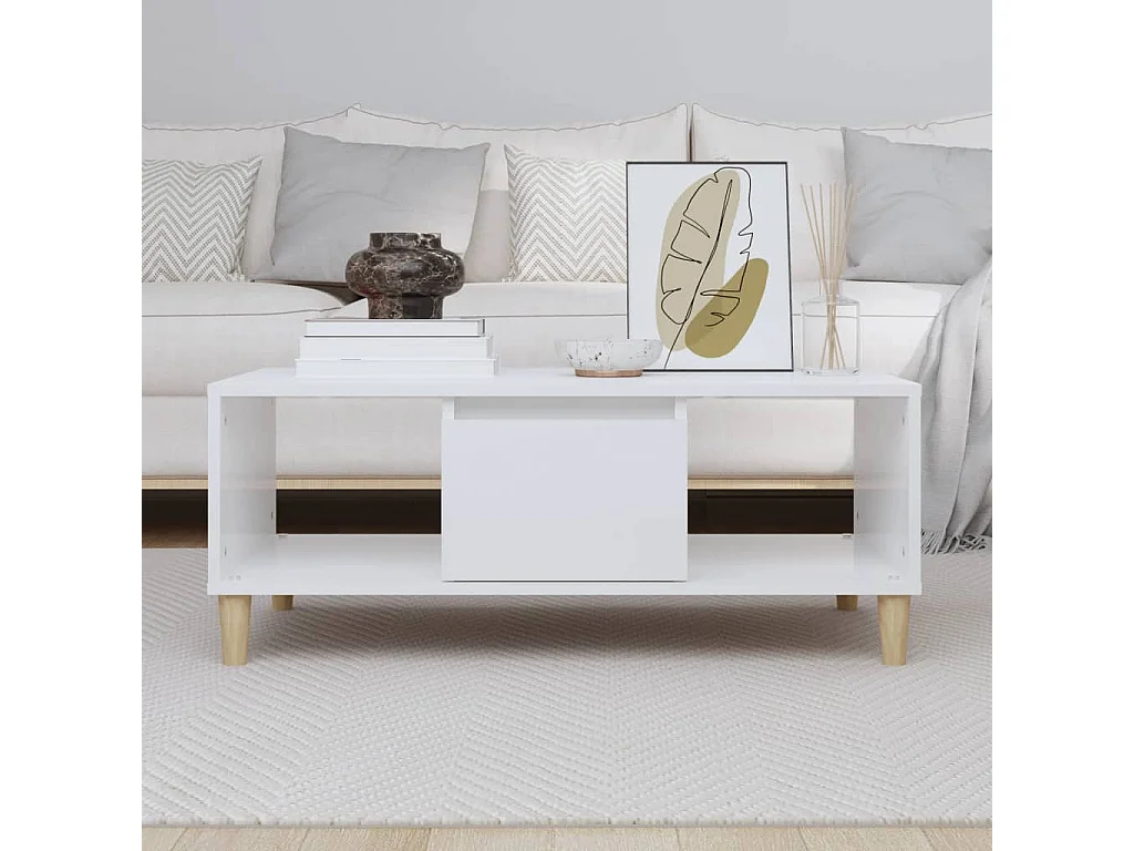 Table basse Blanc brillant 90x50x36,5 cm Bois d'ingénierie