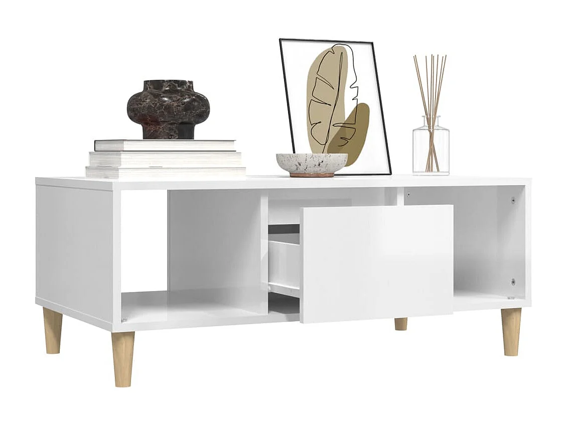 Table basse Blanc brillant 90x50x36,5 cm Bois d'ingénierie