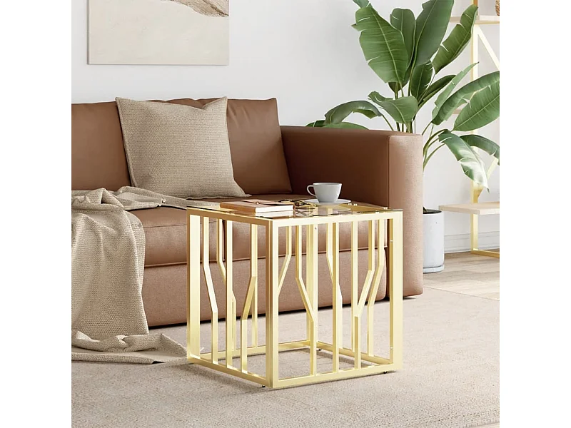 Table basse doré 50x50x50 cm acier inoxydable et verre