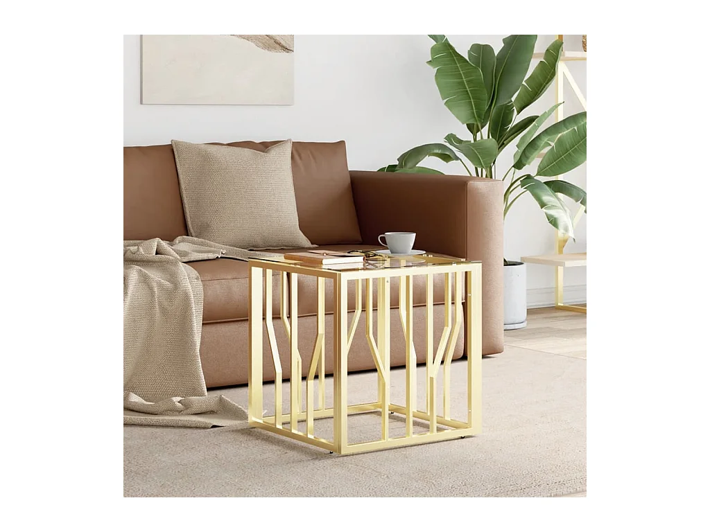Table basse doré 50x50x50 cm acier inoxydable et verre