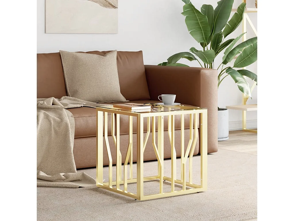 Table basse doré 50x50x50 cm acier inoxydable et verre