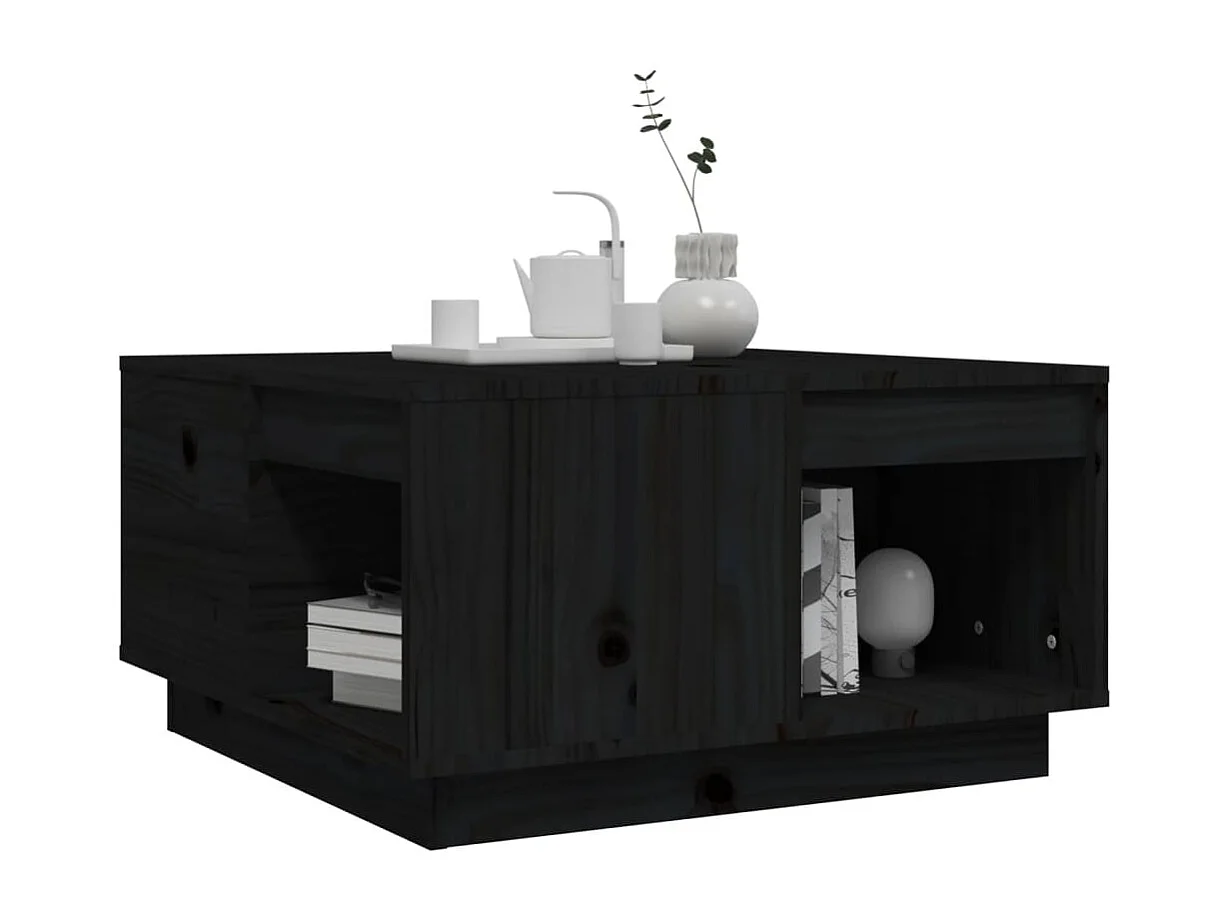 Table basse Noir 60x61x32,5 cm Bois massif de pin